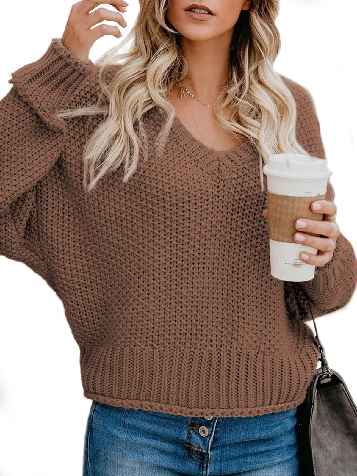 autumn winter women's new loose Solid V-neck pullover sweater women sweaters plus size christmas sweater 201023