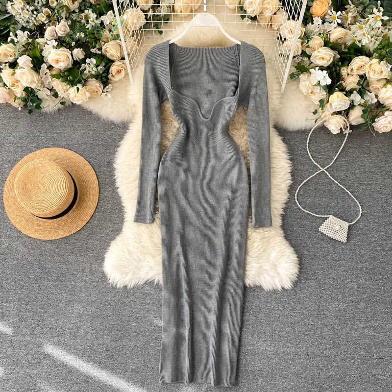 Dresses For Women Sexy Strapless Ribbed Knitted Bodycon Dress Women Winter Long Sleeve Midi Sweater Dress Clothes 201125