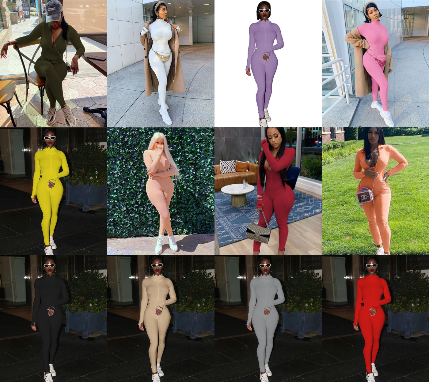 Streetwear Zipper Knitted Sexy Bodycon Lucky Label Jumpsuit Women Overall Long Sleeve Skinny Rompers Womens Jumpsuit Female