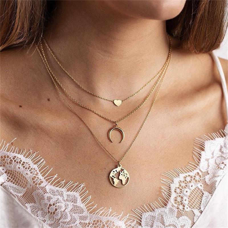 3Pcs/Set Glamour Women Necklaces Round Map Moon Heart Pendant Clavicle Chain Multilayer Gold Necklace Fashion Wedding Jewelry
3Pcs/Set Glamour Women Necklaces Round Map Moon Heart Pendant Clavicle Chain Multilayer Gold Necklace Fashion Wedding Jewelry