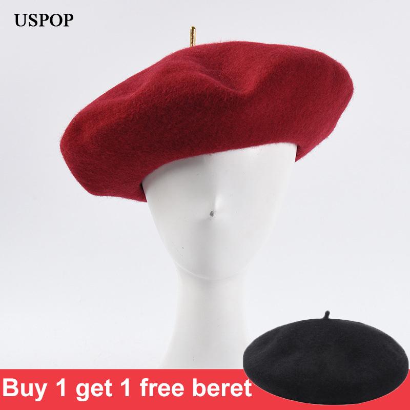 USPOP 2020 Women berets wool beret winter hats female thick warm solid color wool hat, Black
USPOP 2020 Women berets wool beret winter hats female thick warm solid color wool hat, Black
