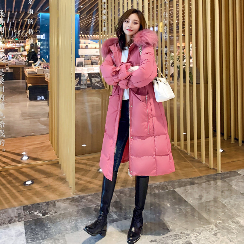 New Arrival Black/Pink Big Fur Warm Coats Parka Women Long Jackets Thick White Duck Down Ladies Jacket Down Women Warm Coat LJ201127