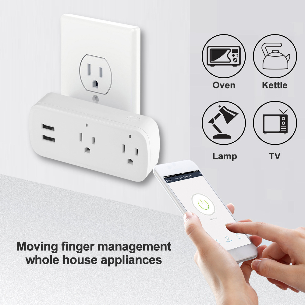 Wifi Smart Power Strip Surge Protector 2 US Plug Outlets Electric Socket with USB Ports App Voice Remote Control by Alexa Googlehome IFTTT от DHgate WW