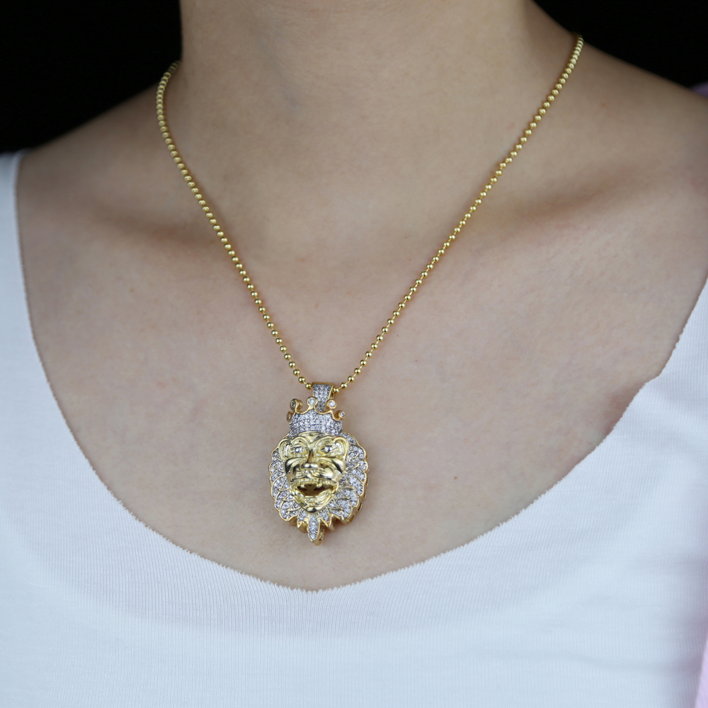 Classic hip hop mens lion head pendant necklace jewelry chains rope chain necklace long chain men jewelry rose gold chains