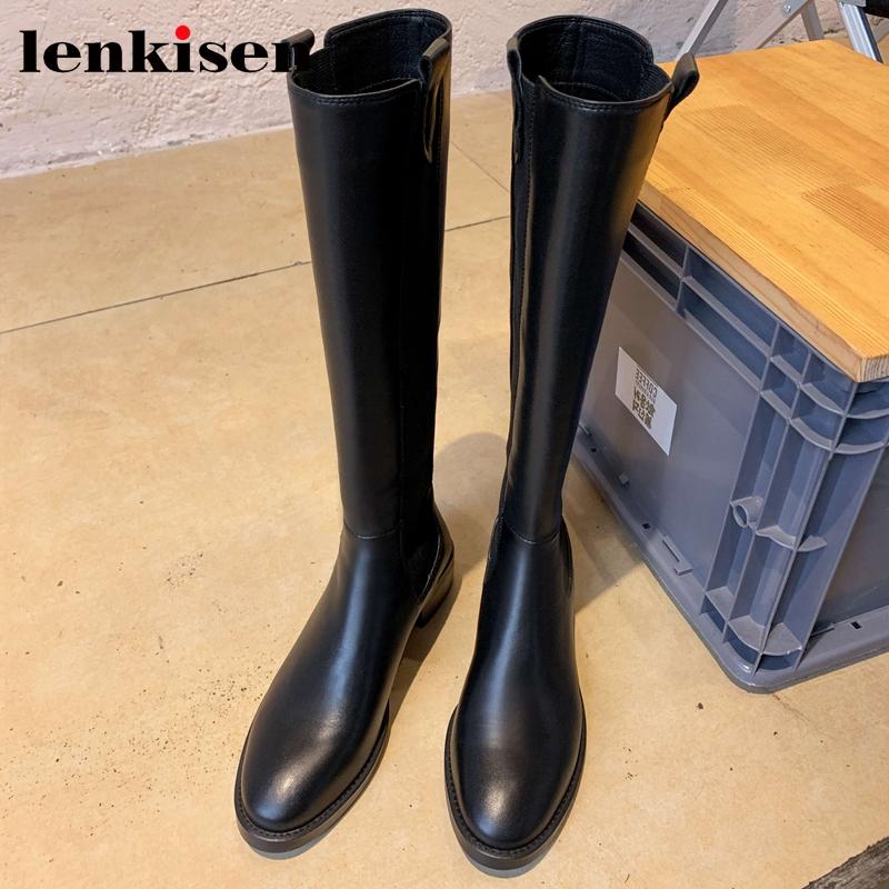Lenkisen natural leather round toe med heel stretch boots slip on convenient young lady daily wear fashion knee-high boots L07, Black
Lenkisen natural leather round toe med heel stretch boots slip on convenient young lady daily wear fashion knee-high boots L07, Black
