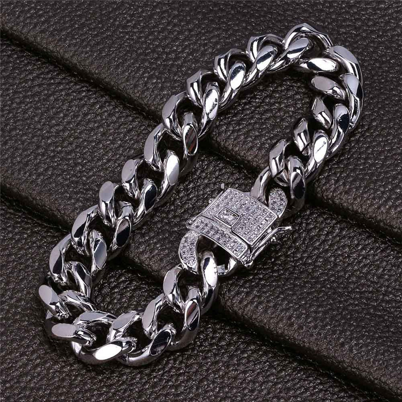 classic gold bracelet designer cuban link chain mens bracelet Silver Bracelets Jewelry 12mm Copper White AAA Cubic Zirconia Charm