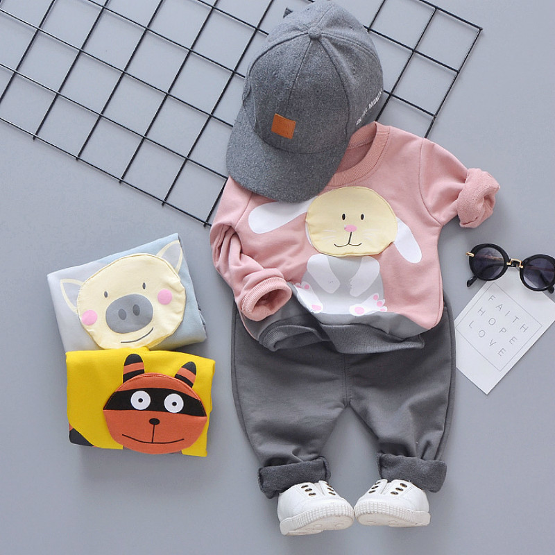 Spring Autumn Cartoon Baby Boy Girl Clothes Children Print Full Pants 2 Pcs/sets Kids Toddler Cotton Clothing Infant TracksuitsX1019