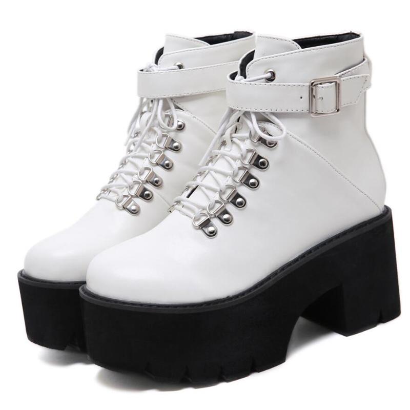 Ankle Boots Punk Style Black Waterproof platform shoes white boots Cross-tied Autumn Winter Thick bottom LJB185
Ankle Boots Punk Style Black Waterproof platform shoes white boots Cross-tied Autumn Winter Thick bottom LJB185