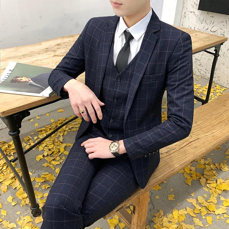 Men's suit business suit Korean slim fit men's fashion gentleman's three piece, Blue
Men's suit business suit Korean slim fit men's fashion gentleman's three piece, Blue