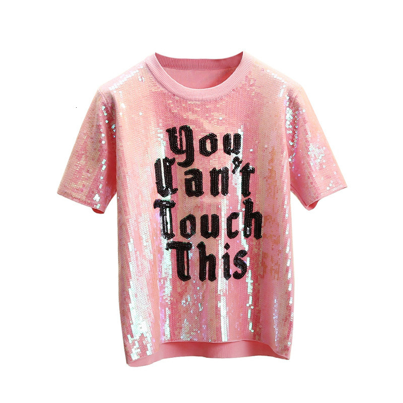 New High Street Women's Tops of Luxury Sequins Lyrics 2021 Female Summer Crocheted Pink Punk T-shirts Sweet O-neck Top Quality T-shirt Skai 
New High Street Women's Tops of Luxury Sequins Lyrics 2021 Female Summer Crocheted Pink Punk T-shirts Sweet O-neck Top Quality T-shirt Skai