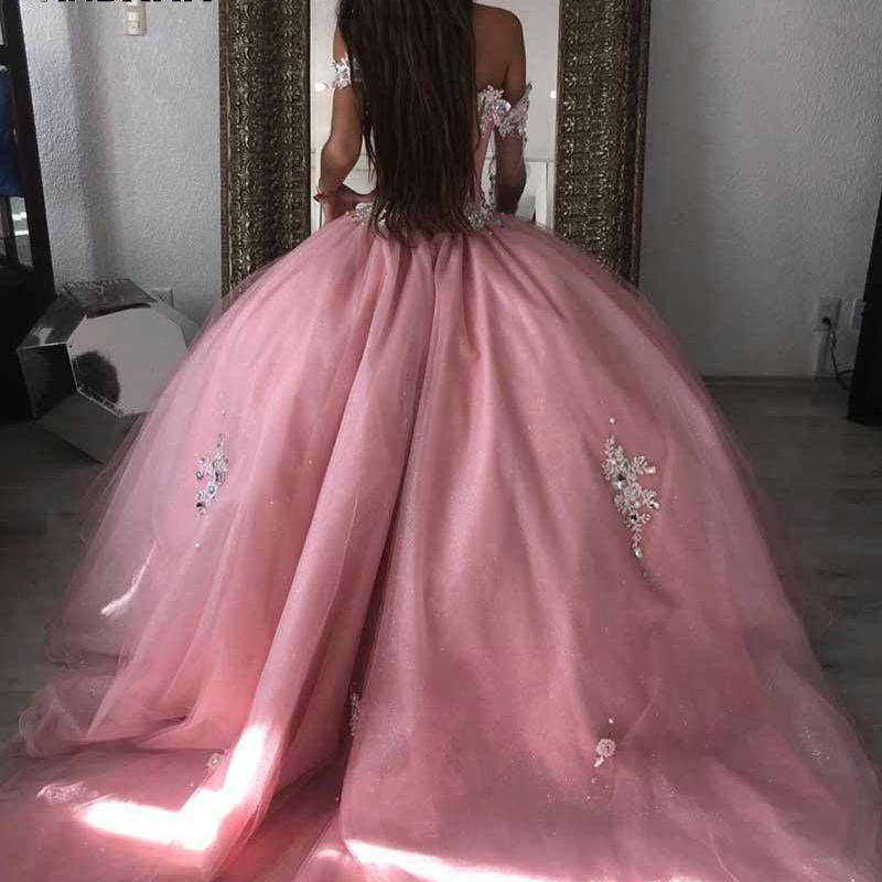 Lovely Pink Quinceanera Dress 2021 Ball Gown Sweet 15 16 Dresses Beading Crystal Long Princess Gown For Birthday Party Plus Size