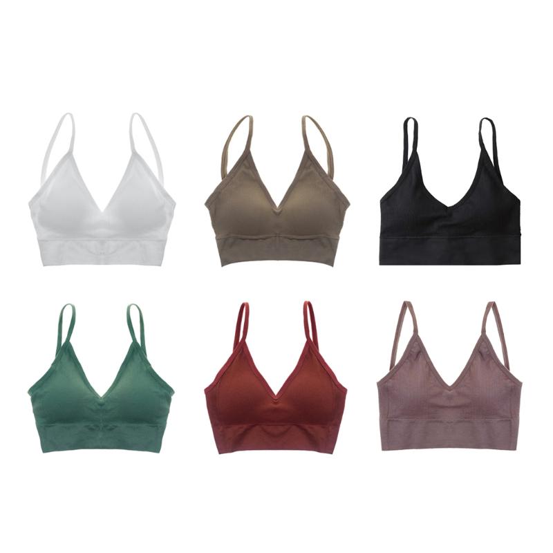 Womens V Neck Bralette Spaghetti Straps Wirefree Comfort Bra Sport Yoga Bra, Black