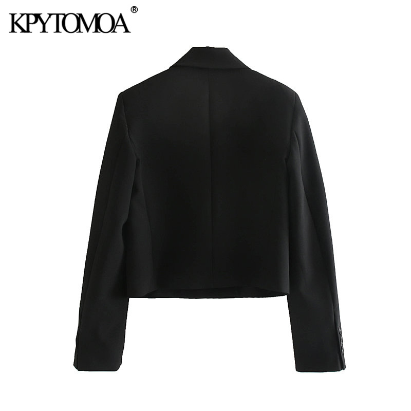 Vintage Stylish Short Style Double Breasted Blazer Coat Women Fashion Notched Collar Long Sleeve Female Outerwear Chic Tops 201114