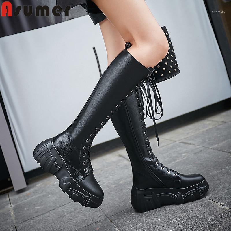 ASUMER 2020 pu+genuine leather boots women zip flat platform knee high boots Thick bottom increase ladies motorcycles1, Black not fur
ASUMER 2020 pu+genuine leather boots women zip flat platform knee high boots Thick bottom increase ladies motorcycles1, Black not fur