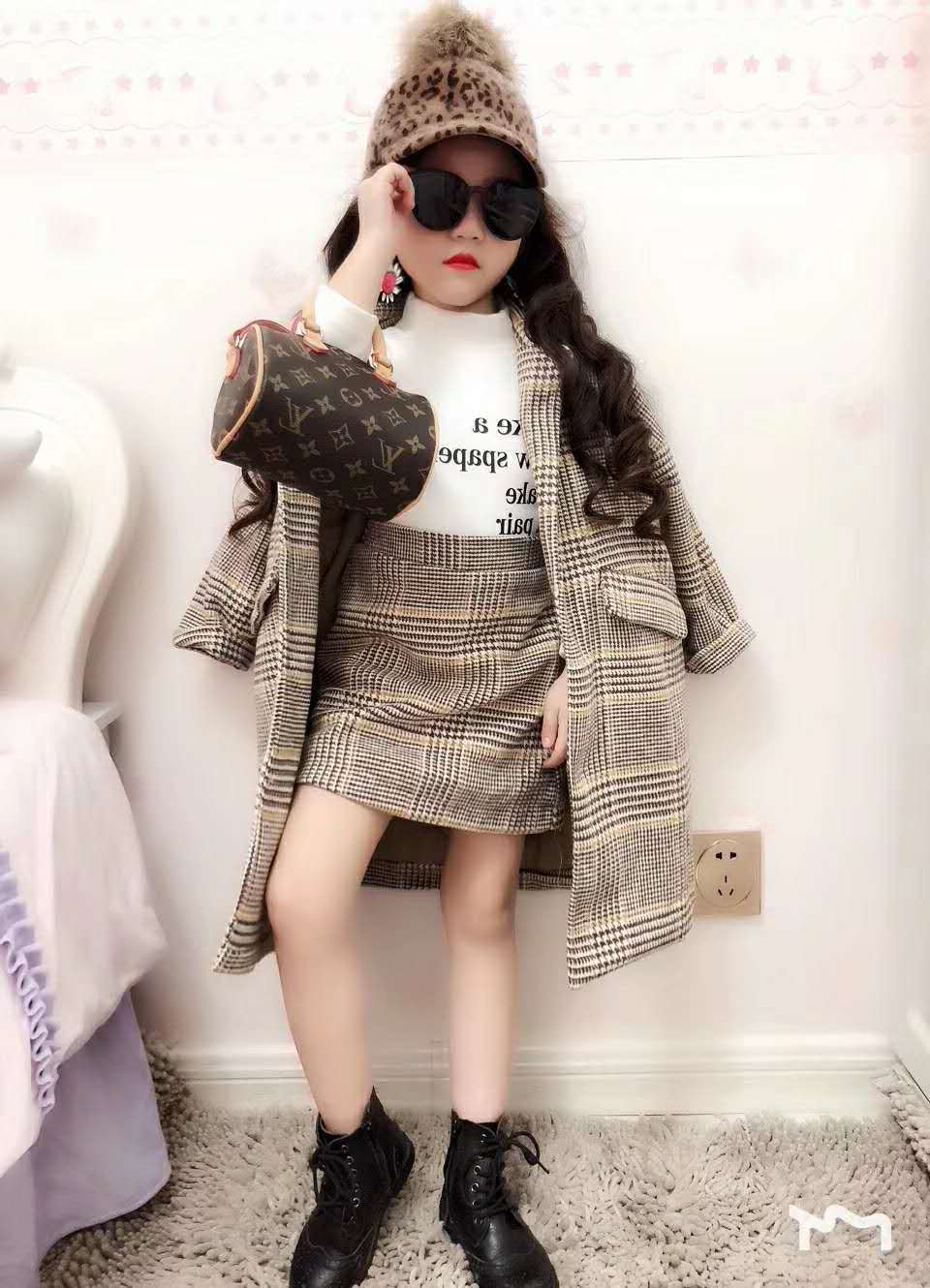 Mihkalev Girl fall outfits 2020 autumn winter children clothing set Coat+Skirt baby girls tracksuit kids Woollen Clothes setsX1019