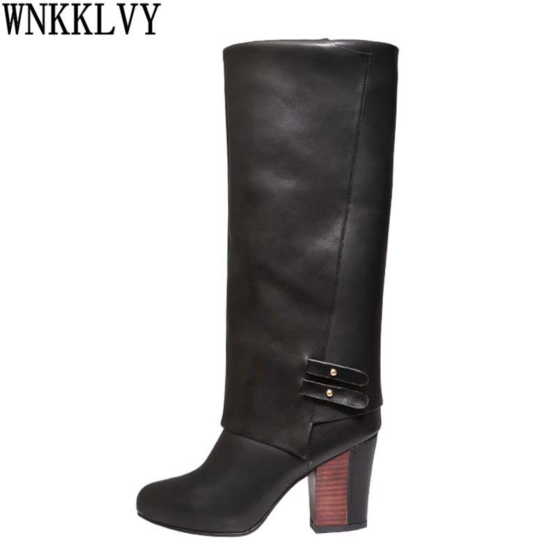 Designer Genuine Leather knee high boots women chunky high heel round toe slip on long booties Autumn winter runway knight boots, Black
Designer Genuine Leather knee high boots women chunky high heel round toe slip on long booties Autumn winter runway knight boots, Black