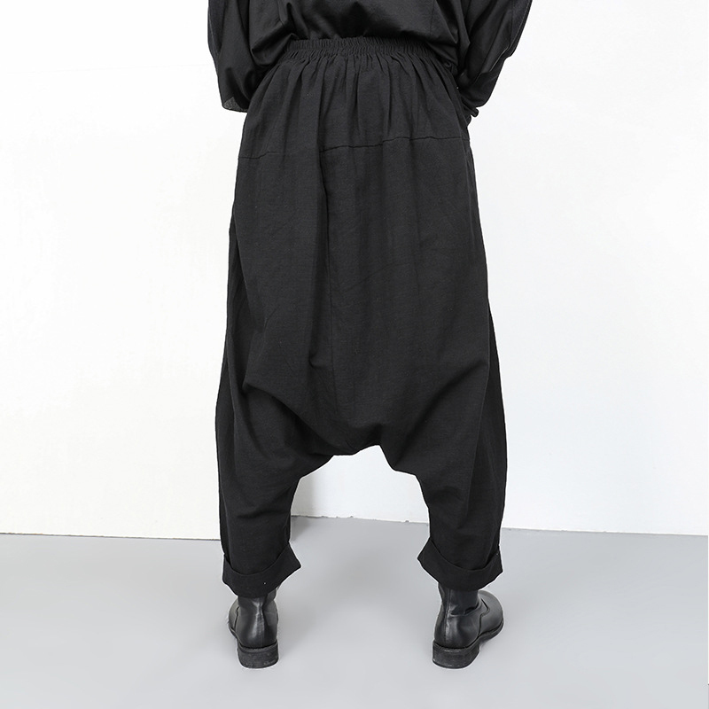 [EAM] New Spring Autumn High Elastic Waist Black Button Split Joint Wide Leg Long Loose Pants Women Trousers Fashion YG2 201109