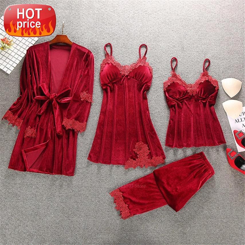 New Winter Home Pajamas for Women Velvet Pijama Sexy Red Long Sleeve Embroidery Lace Robe Clothing with Chest Pads 4Pcs Sets #Du7o, Black;white
New Winter Home Pajamas for Women Velvet Pijama Sexy Red Long Sleeve Embroidery Lace Robe Clothing with Chest Pads 4Pcs Sets #Du7o, Black;white