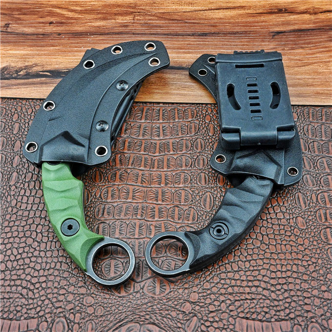 High Quality Outdoor Survival Tactical Fixed Claw Knife D2 Black Stone Wash / Satin Blade Full Tang GRN Handle Karambit