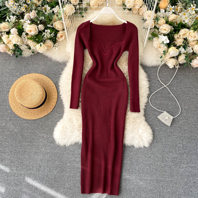 Dresses For Women Sexy Strapless Ribbed Knitted Bodycon Dress Women Winter Long Sleeve Midi Sweater Dress Clothes 201125