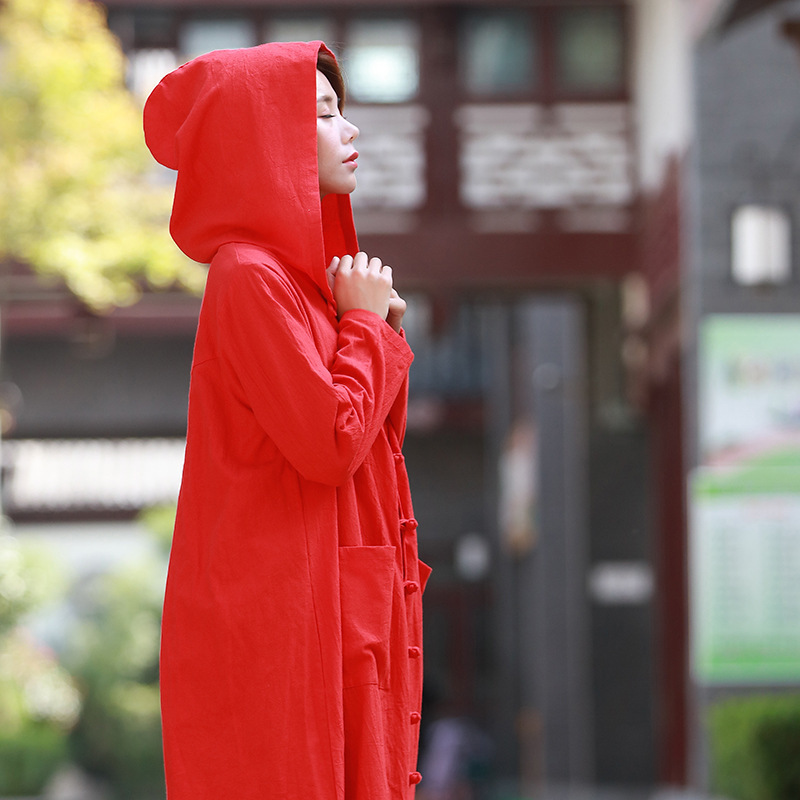 ORIGOODS Chinese style Hooded Long Trench Coat Women Witch Wizard Robe Hooded Coat Plus size Women Autumn Trench Coat C182 T200828