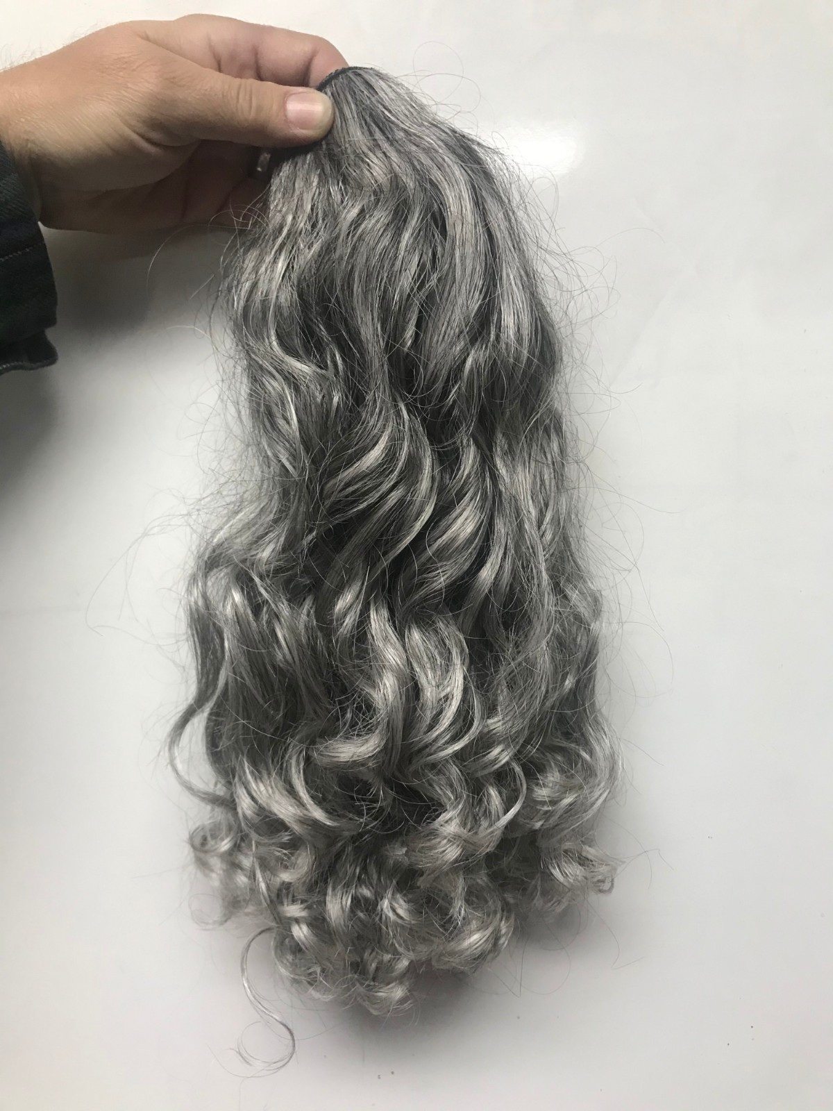 DIVA long Grey wavy human hair pony tail hairpiece drawstring gray women ponytail hair extension salt and pepper natural highlights 120g