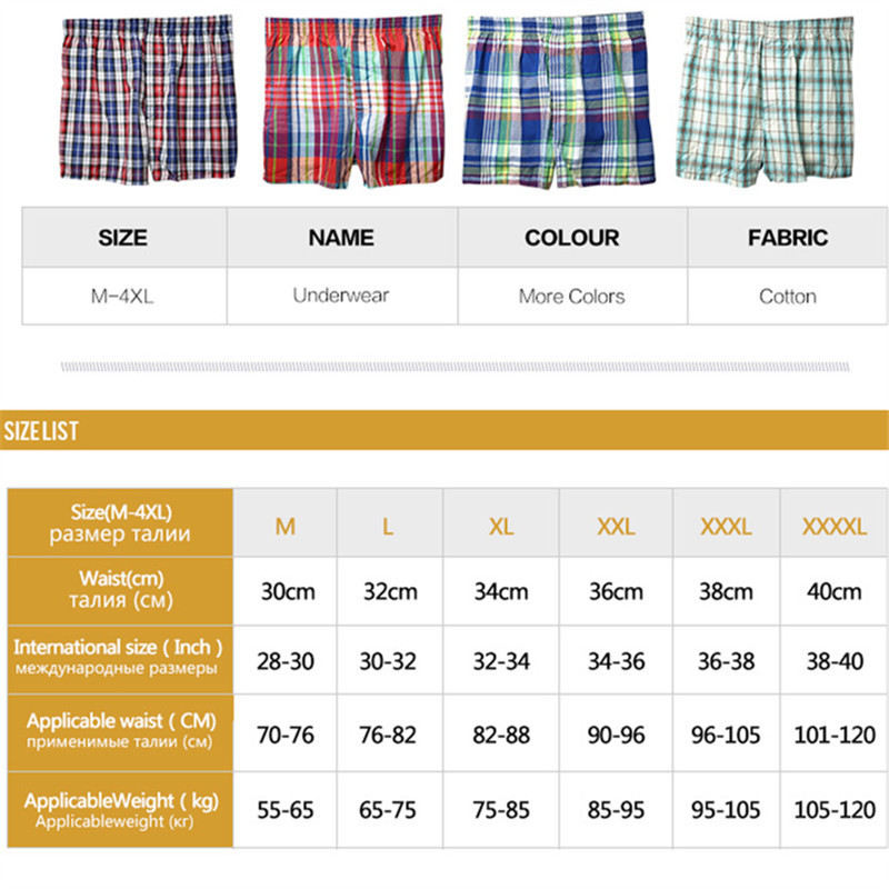Shanboer 4PCS/lot Mens Underwear Boxers Loose Shorts Men'S Panties Cotton male Large classic Plaid Arrow Pants Plus Size 4XL 201023