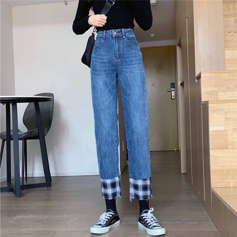 Vintage Washed Jeans Women Style Jeans Fashion Stitching Plaid Loose High Waist Pants Casual Straight, Blue
Vintage Washed Jeans Women Style Jeans Fashion Stitching Plaid Loose High Waist Pants Casual Straight, Blue