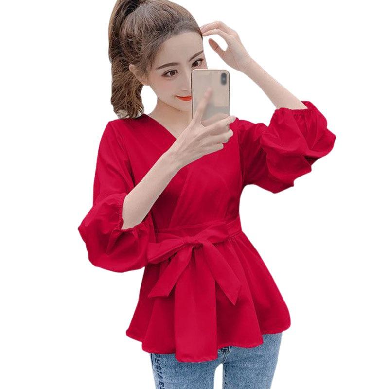 Spring Shirt Women V-neck Three-quarter Sleeves Waist Pleated Hem Skirt Western Style Blouse Shirt New Arrivals 2021
Spring Shirt Women V-neck Three-quarter Sleeves Waist Pleated Hem Skirt Western Style Blouse Shirt New Arrivals 2021