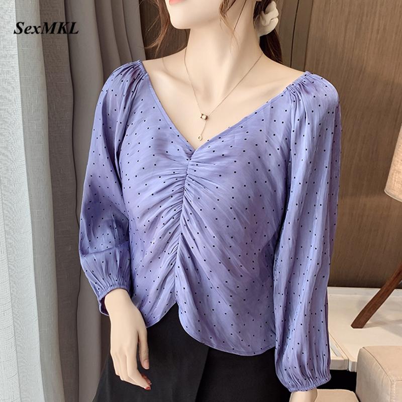 Women Long Sleeve Sexy Blouses 2020 Fashion V Neck Polka Dot Slim Ladies Tops Korean Clothes Elegant Loose Casual Chiffon Shirts, Purple
Women Long Sleeve Sexy Blouses 2020 Fashion V Neck Polka Dot Slim Ladies Tops Korean Clothes Elegant Loose Casual Chiffon Shirts, Purple