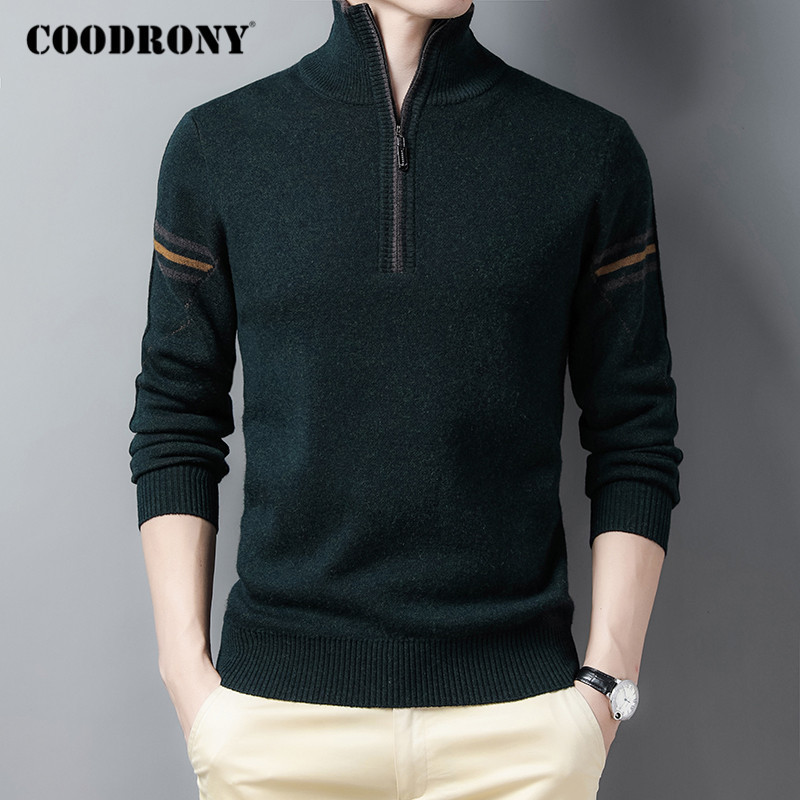 COODRONY 100% Merino Wool Zipper Turtleneck Sweaters Thick Warm Winter Sweater Men Cashmere Pullover Fashion Casual Jumper C3056 201203