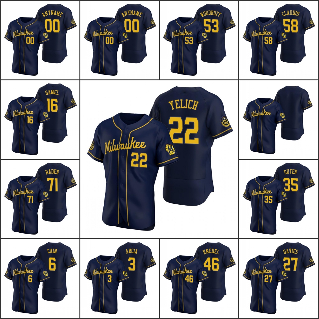 2020 Men Custom Women Youth MilwaukeeBrewers #22 Christian Yelich 52 Jimmy Nelson 27 Zach Davies Navy Authentic Jersey, Color1
2020 Men Custom Women Youth MilwaukeeBrewers #22 Christian Yelich 52 Jimmy Nelson 27 Zach Davies Navy Authentic Jersey, Color1