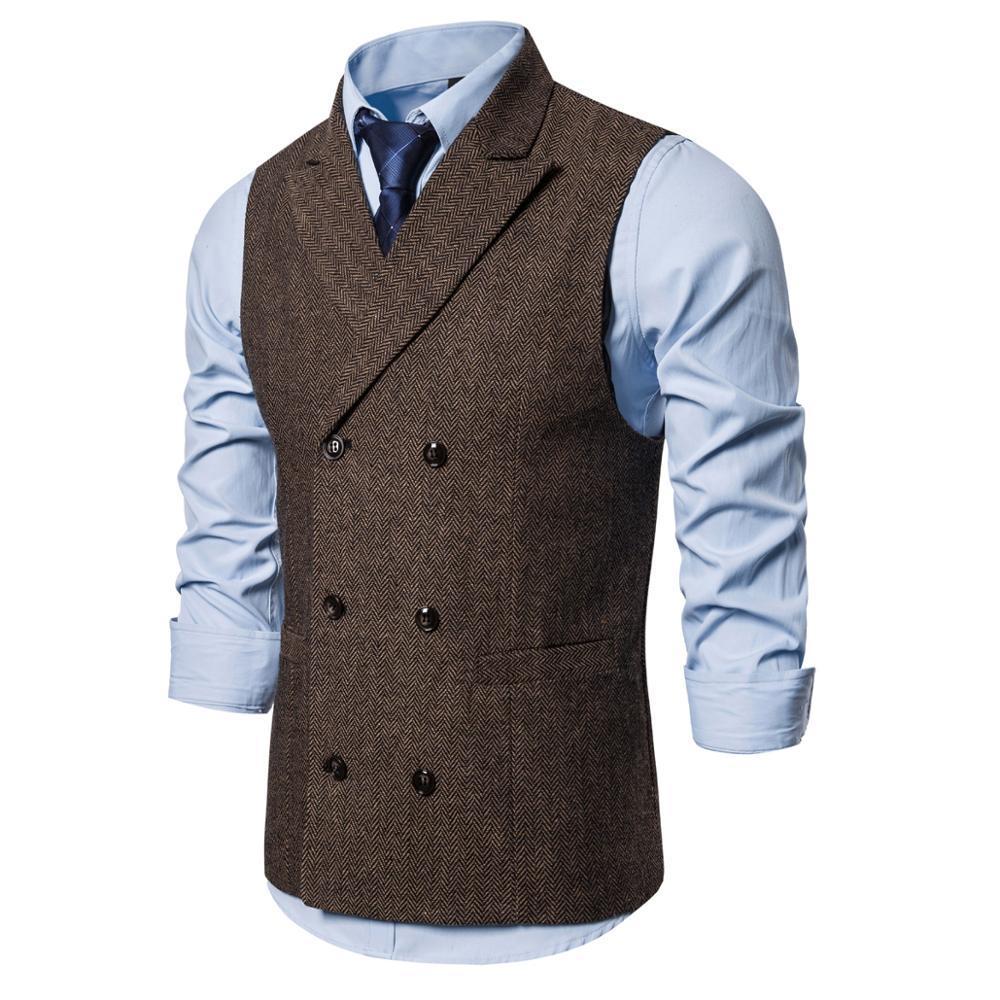 Mens Formal Double Breasted Vests Classic Suit Gilet Homme Slim Fit Coffee Waistcoat Men Marriage Chalecos Para Hombre 201106