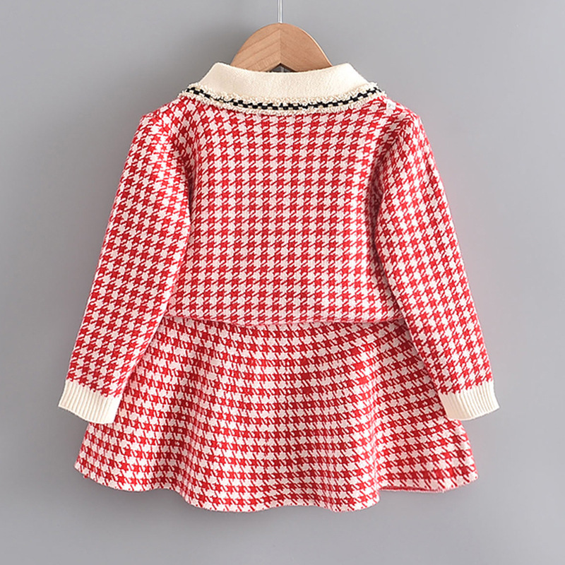 Girl's Long Sleeve Turn-Down Collar Brife Style with Pockets Sweaters+Skirts 2PCS Clothing Sets Casual Fashion Dressing SetsX1019