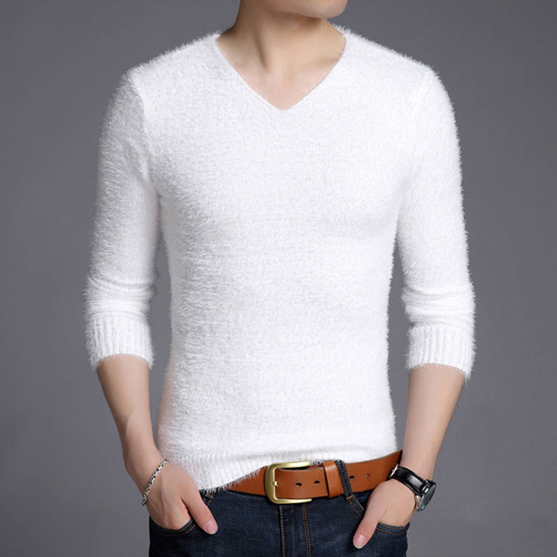AKSR Men's Winter Warm Wool Knitted Pullover Sweater Jumper Men V Neck Mohair Cashmere Sweaters Sueter Hombre Pull Homme 201211