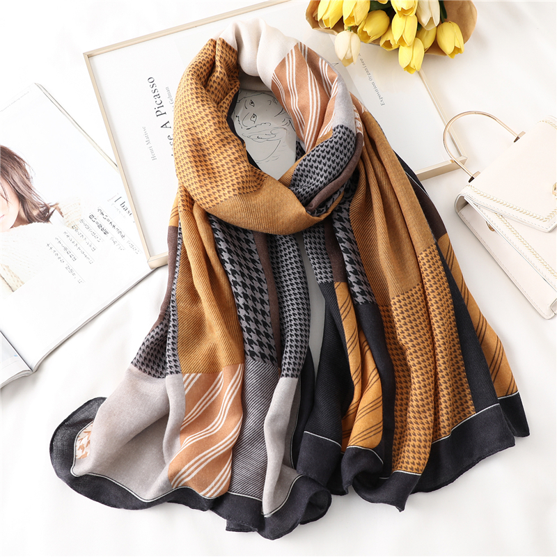 new design brand spring women scarf fashion plaid print cotton hijabs scarves for ladies shawls and wraps pashmina stoles Y201007