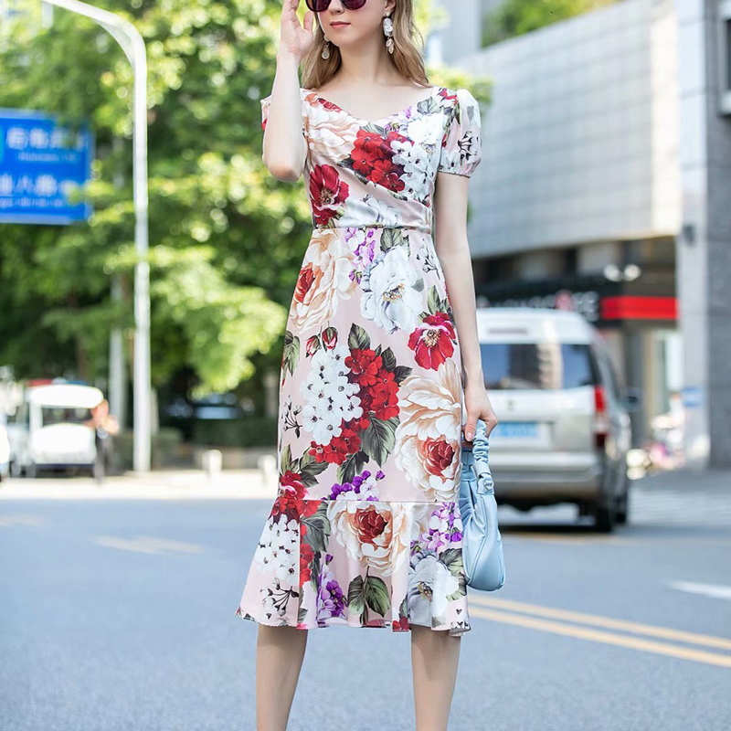 Spring and Sexy New Summer with Retro Cleavage Printed Short-sleeve Flowers Fine-tempered Fishtail Dress Women's Clothes R8j3, Multiple
Spring and Sexy New Summer with Retro Cleavage Printed Short-sleeve Flowers Fine-tempered Fishtail Dress Women's Clothes R8j3, Multiple