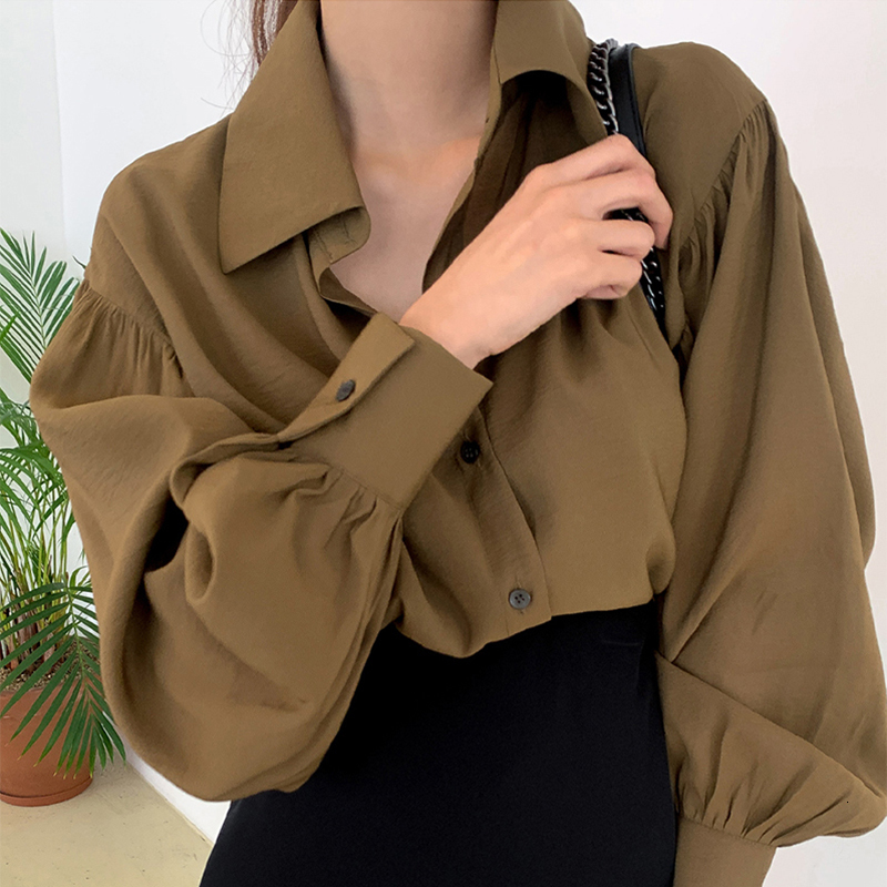 2021 New Lantern Sleeve Blouse Women Autumn Winter Single Breasted Turn Down Collar Office Work Solid Vintage Shirts Ikz2, Photo
2021 New Lantern Sleeve Blouse Women Autumn Winter Single Breasted Turn Down Collar Office Work Solid Vintage Shirts Ikz2, Photo