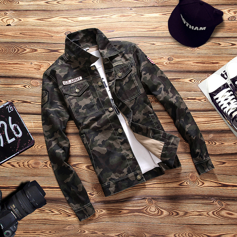 Sale Spring men's denim jacket camouflage windbreaker mens Slim Coats masculina male Fashion Outerwear Coats Plus 4XL 201127