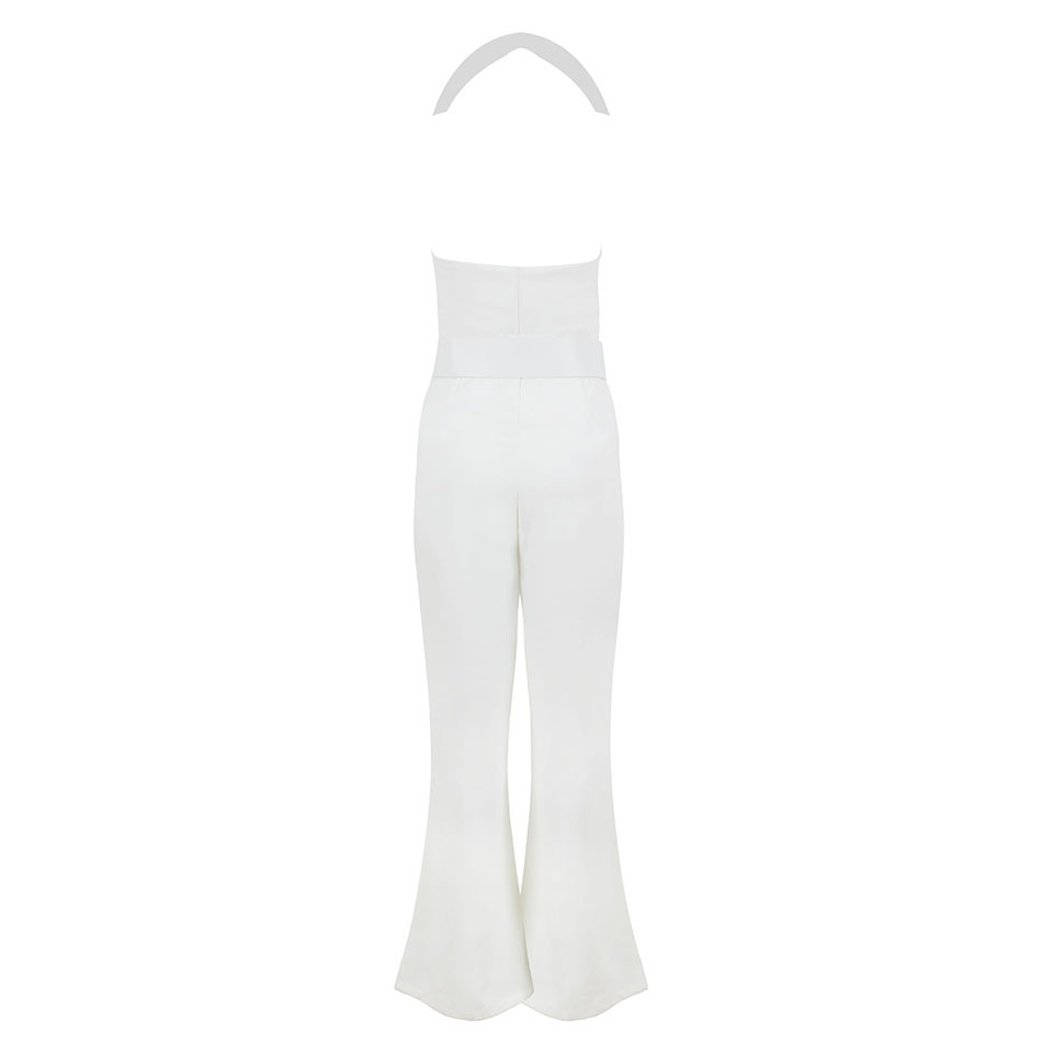 summer new women's fashion sexy white jumpsuit Bodycon hanging neck backless Vneck club party jumpsuit T200509