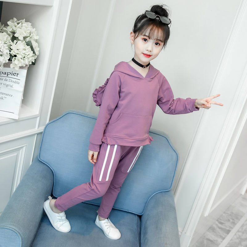 Girls hooded clothing Set top+Pants 2 Pcs Spring autumn Children's Set Teen Girls Clothes Suit outfits 4 6 8 10 YearsX1019
