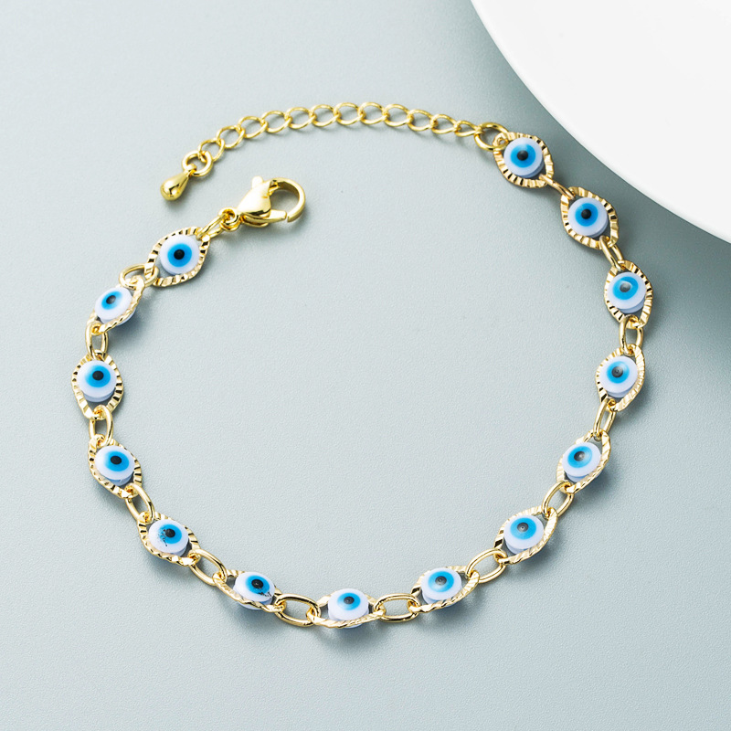 Creativity Handmade Blue Evil Eye Beads Copper Chain Bracelet for Women Gift