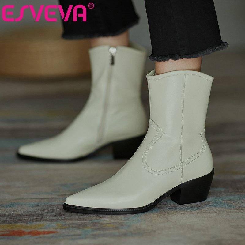 ESVEVA 2021 Elegant Pointed Toe Square Med Heel PU+Leather Ankle Boots Women Boots Shoes Western Style Black Size 34-40
ESVEVA 2021 Elegant Pointed Toe Square Med Heel PU+Leather Ankle Boots Women Boots Shoes Western Style Black Size 34-40