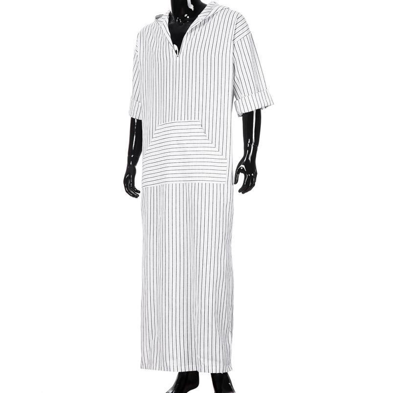 tops Men's t-shirt Ethnic Robes Loose Striped Long Sleeve Hooded Vintage Casual Dress Kaftan men's t shirt casual jul19 201202