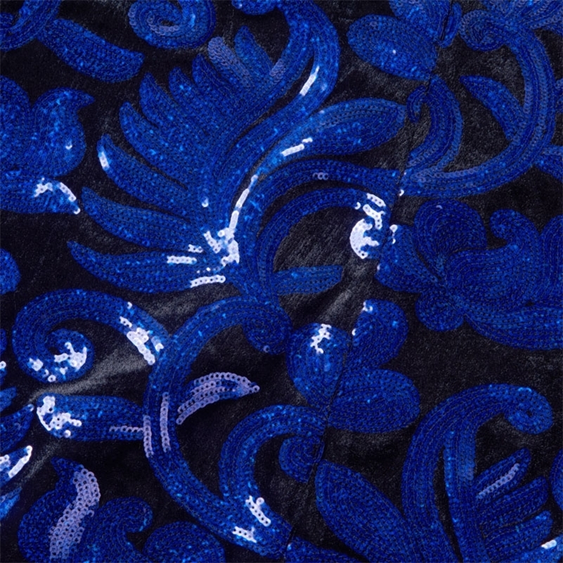 PYJTRL Series Men Royal Blue Black Velvet Floral Shiny Sequins Blazers Wedding Groom Prom Singer Slim Suit Jacket Y201026