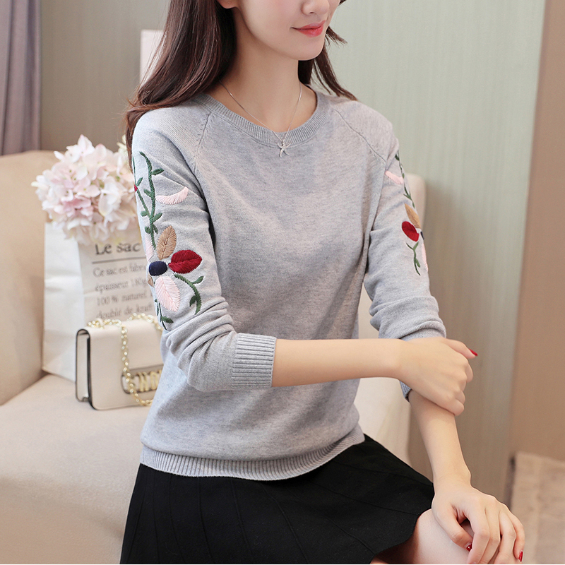 New Fashion Women Autumn Spring Embroidery Flower Sweater Pullovers Casual Warm Female Knitted Sweaters Pullover Lady 201111wtt
