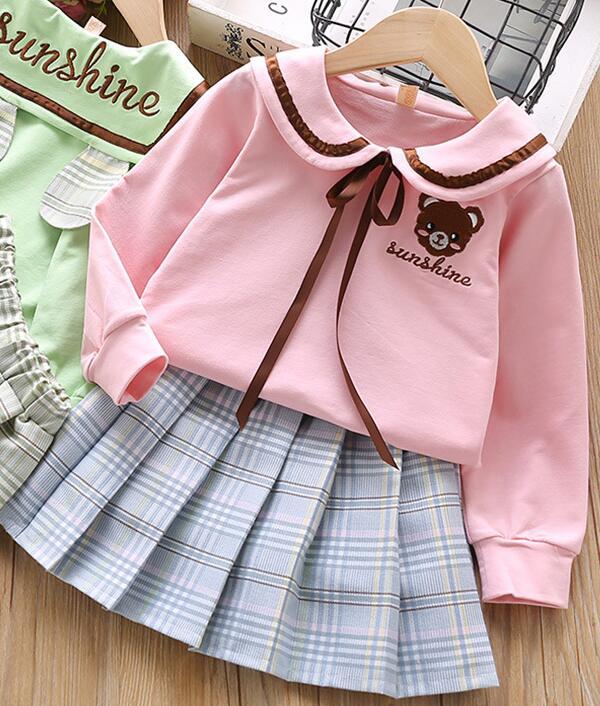 Girls autumn 2020 new Korean youth school suit pleated skirt bow top two piece setX1019