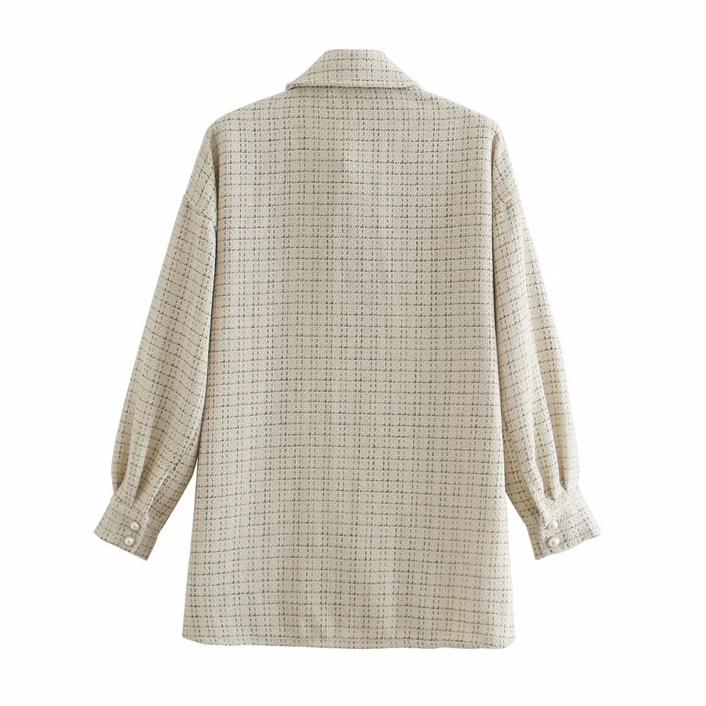 Vintage Stylish Jewelry Buttons Shirt Jackets Women Fashion Pockets Turn-down Collar Check Jacket Cute Girls Chic Coat Outerwear 200930