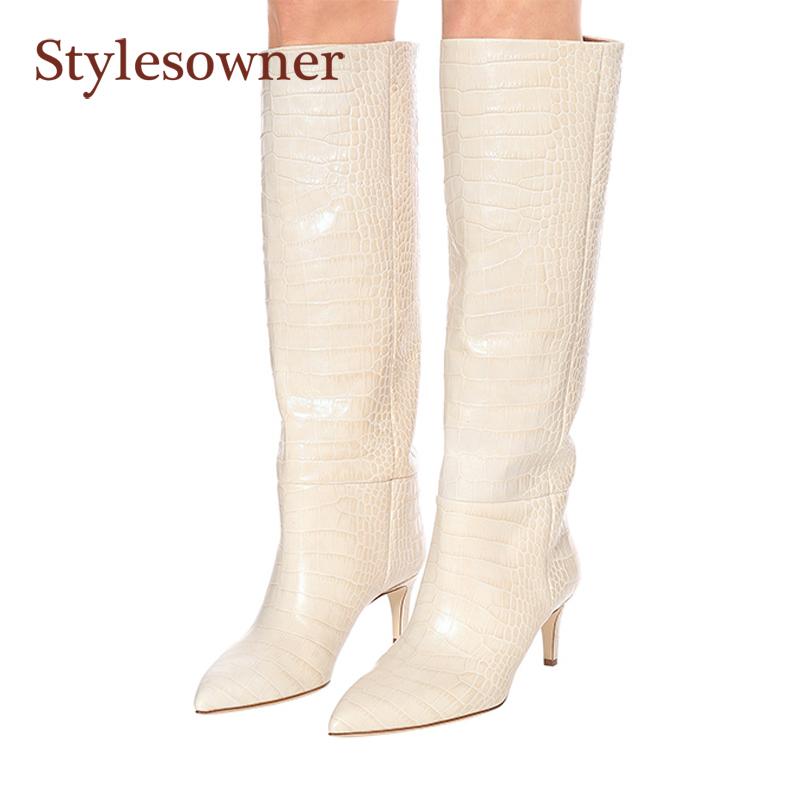 New Real Leather Knee-High Motorcycle Boots Pointed-Toe Thin-heel High-heels Fashion Beige Crocodile Pattern Boots Woman Winter, Black
New Real Leather Knee-High Motorcycle Boots Pointed-Toe Thin-heel High-heels Fashion Beige Crocodile Pattern Boots Woman Winter, Black