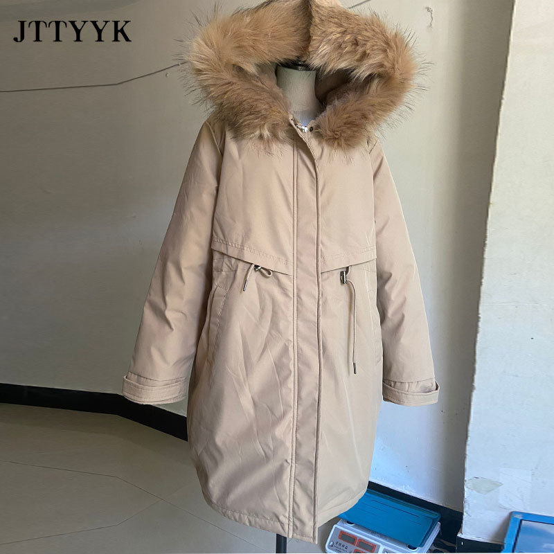 Hooded Fur Collar Thick Warm Winter Jackets Coats Womens Wool Liner Long Down Parkas Winter Plus size Jacket Women Snow Coat 201007